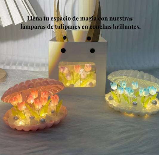 Lámpara en forma de Concha con Tulipanes luminosos